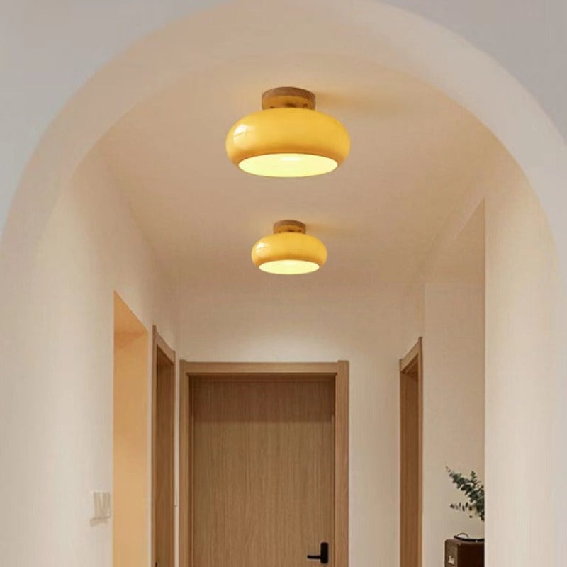 Timber and Glass Flush Mount Ceiling Light