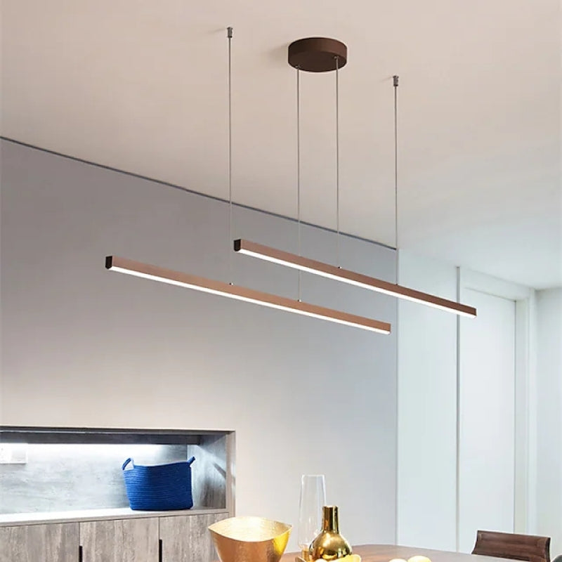 Brown Minimalist Double Linear Pendant Light With Soft Glow