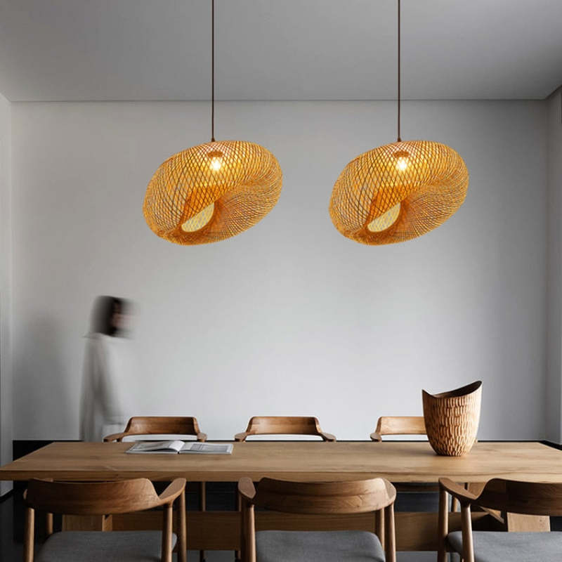 Suspension Bambou Tissée Lumière Zen Ambiance Naturelle