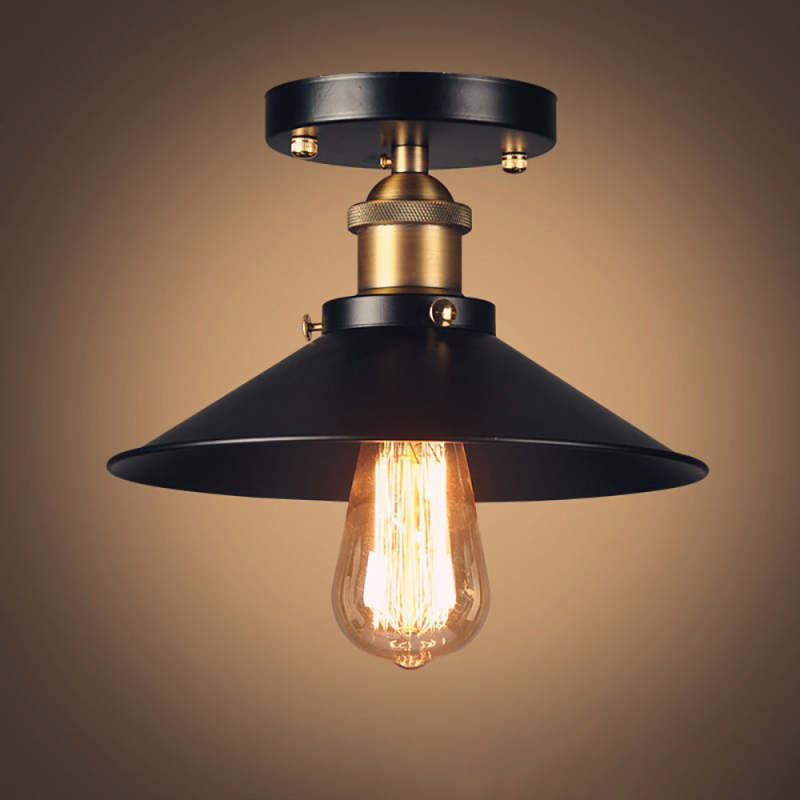 Black Industrial Cone Ceiling Light In Iron Finish