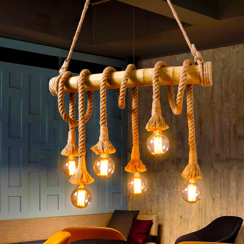 Vintage Wood Rope Pendant Light for Cozy Living Room
