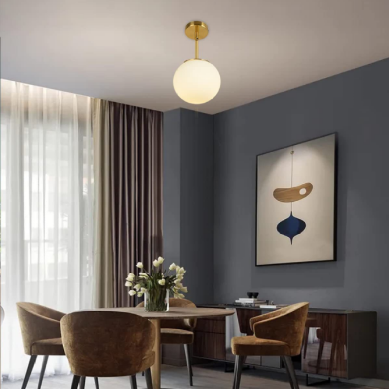 Sphere Glass Semi Flush Mount LED Ceiling Light Black Or Gold Accents