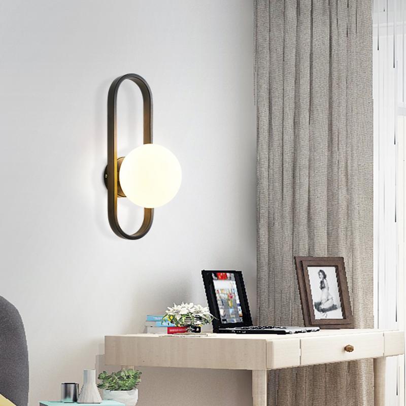 Globe Bedside Wall Lamp Gold And Black Metal Glass