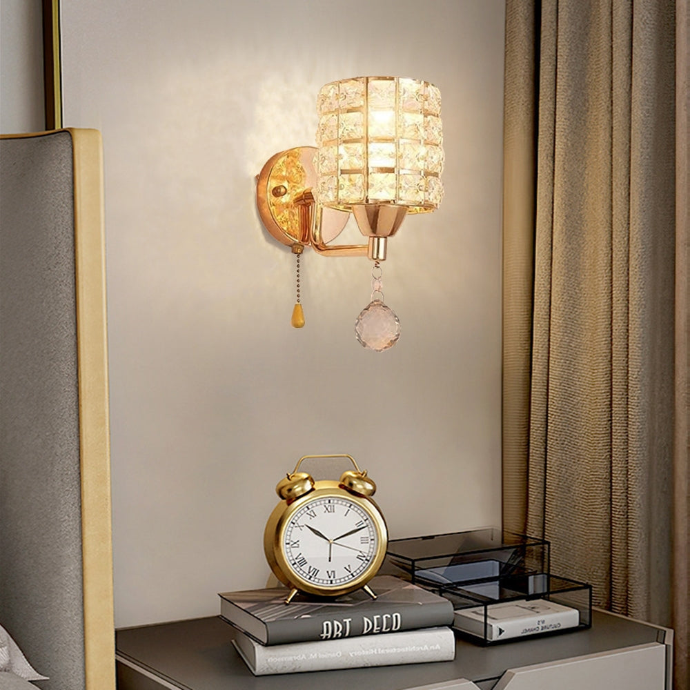 Vintage Cylinder Metal Bedside Wall Lamp Dimmable Gold Chrome Finish