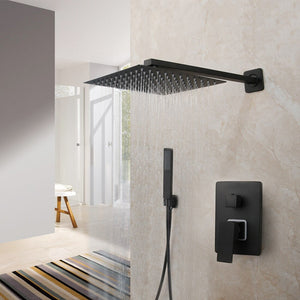 Shower Faucet - Matte Black Rainfall Tub LED Bathtub Rain Square Stainless Steel Shower Head Shower With Mixer Valve