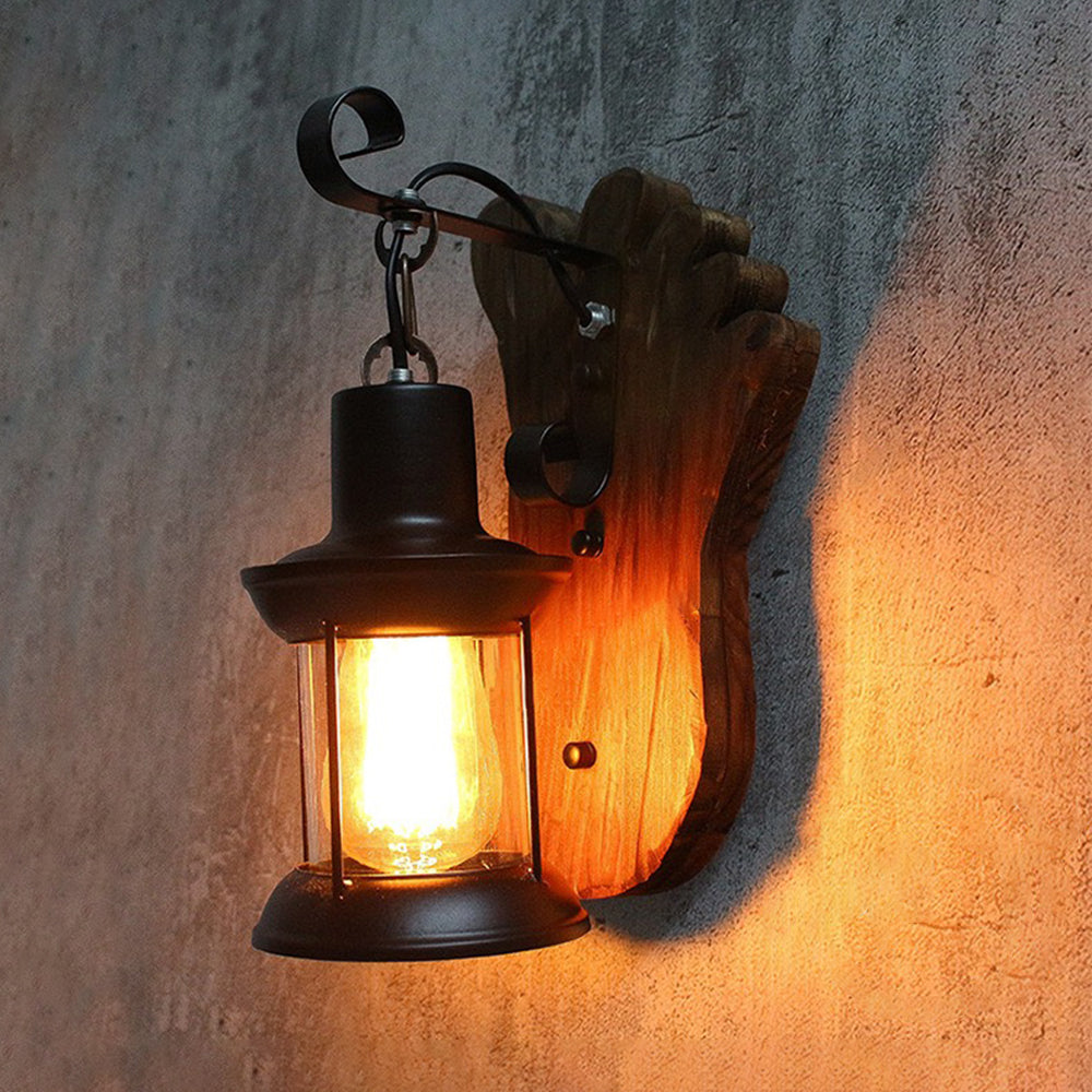 Vintage Footed Wood And Metal Wall Lamp For Dining Room