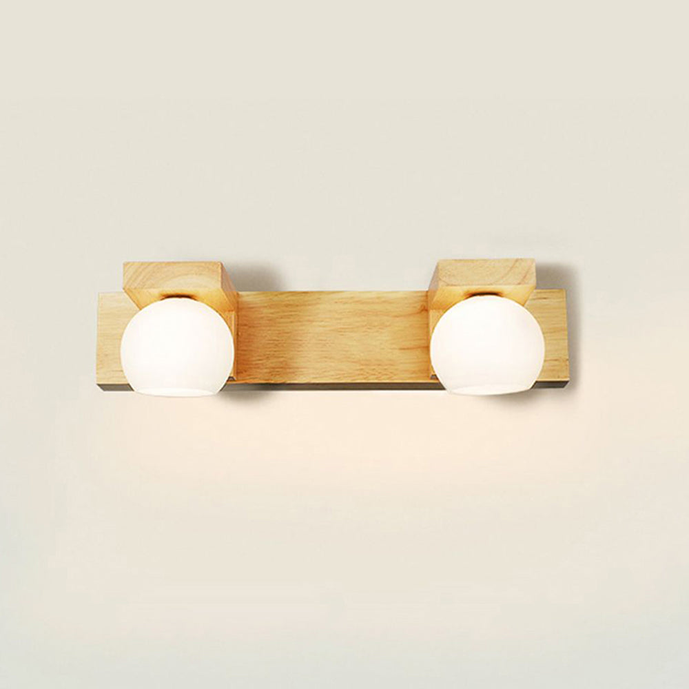 Wooden Ball Mirror Front Vanity Wall Light Log Finish